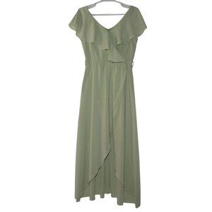 Mint green v-neck ruffle wrap front elastic waist maxi dress by BTFBM M.